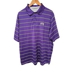 Antigua Men's TCU Horned Frogs Striped Short Sleeve Polo Purple Size XL